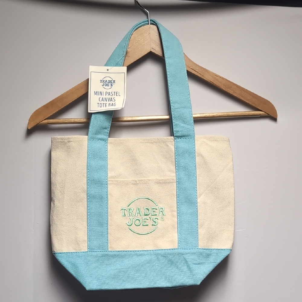 Cream and Tiffany Blue Canvas Tote Bag